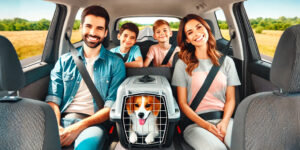 Avión de Papel, Lifestyle, viajar con mascotas, perro en transportadora, seguridad en el auto, vacaciones en familia