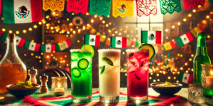 Avión de Papel, Hogar, bebidas tricolor, Margarita de pepino, Horchata, Agua de jamaica, fiesta de independencia