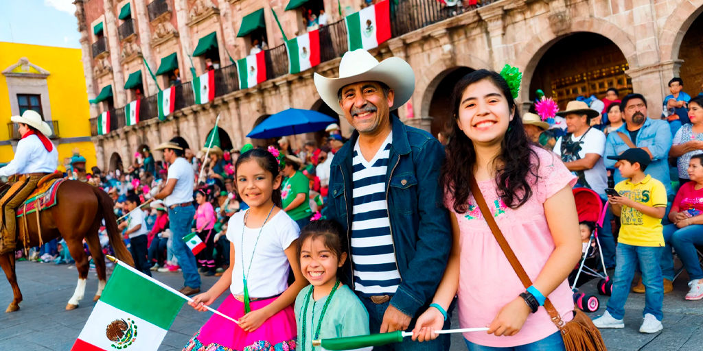 Avión de Papel, lifestyle, familia en desfile, decoraciones patrias, Guanajuato, celebración mexicana.