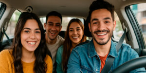 Avión de Papel, Noticias, carpooling, jóvenes sonriendo, automóvil compartido, trayecto divertido, movilidad urbana
