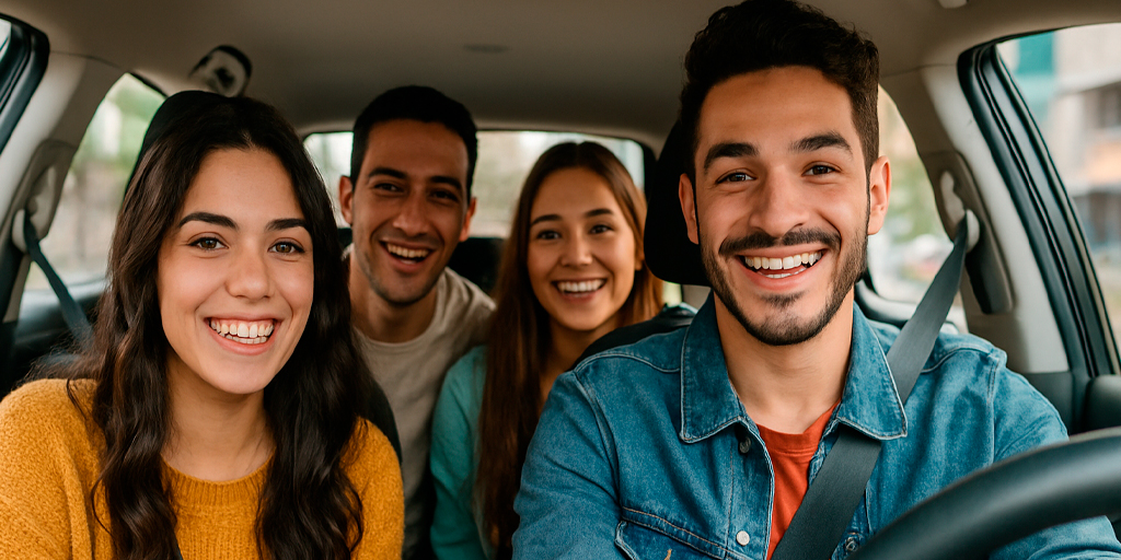 Avión de Papel, Noticias, carpooling, jóvenes sonriendo, automóvil compartido, trayecto divertido, movilidad urbana