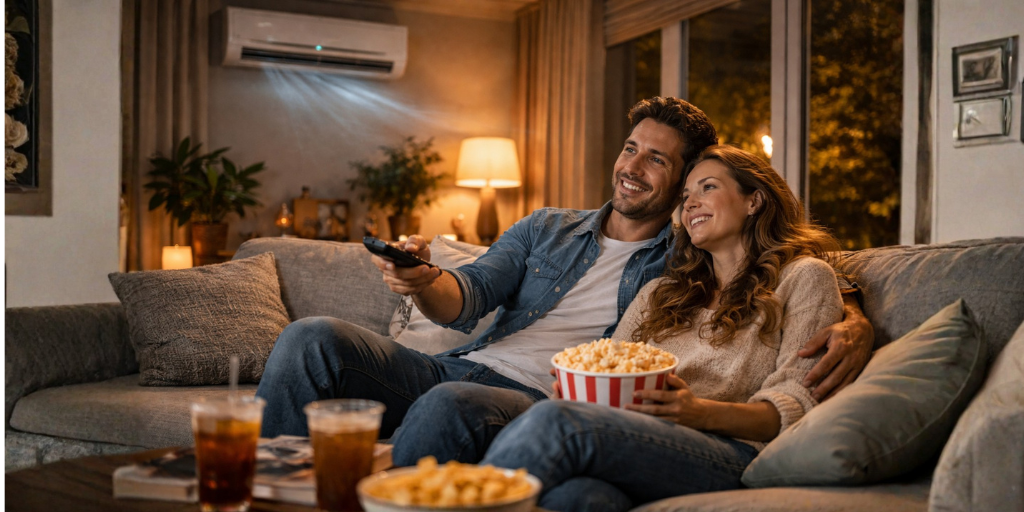 la comodidad y practicidad de estar en casa y ver una película con la temperatura idea, gracias a un aire acondicionado YORK